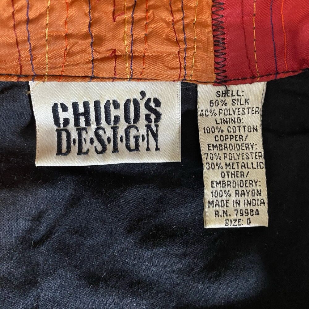 Vintage Chicos Silk Shacket Patchwork Metallic Bu… - image 4
